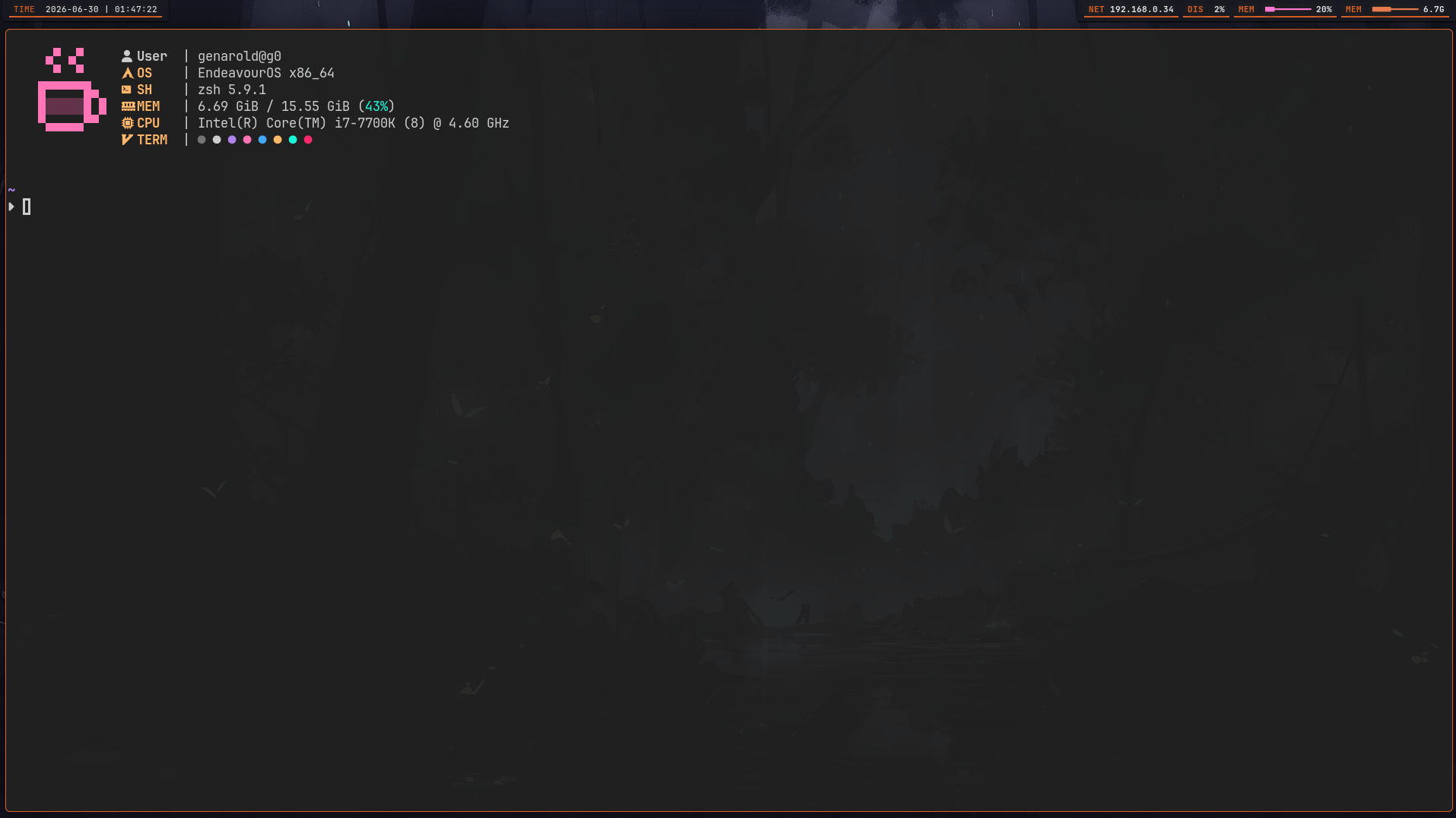 Ghostty terminal with catppuccin theme and JetBrainsMono Nerd Font